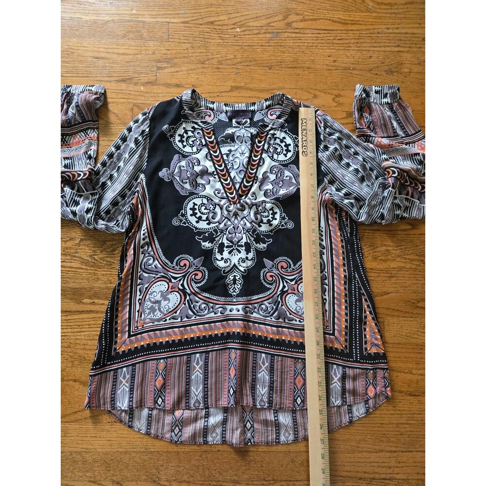 Hale Bob Paisley Print Long Sleeve V-Neck Lightweight Blouse Classy Size Medium - Picture 6 of 7